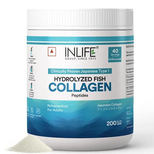 INLIFE Japanese Marine Collagen Supplements | Clinically Proven Ingredient | Hydrolyzed Fish Collagen Powder for Skin, Hair & Joints for Women & Men  (Unflavoured)