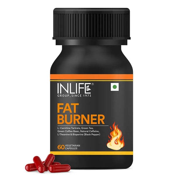 INLIFE Fat Burner Supplement for Men Women with L-Carnitine, Green Tea, Green Coffee Bean, Natural Caffeine, L-Theanine, Piperine Extract - 60 Vegetarian Capsules (Pack of 1, 60)