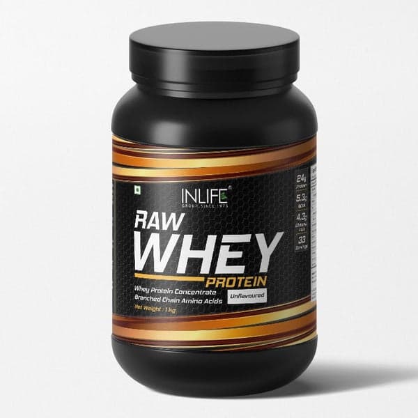 INLIFE 100% Raw Whey Protein Powder Concentrate Instantized – (Unflavoured) (1kg (Unflavoured))