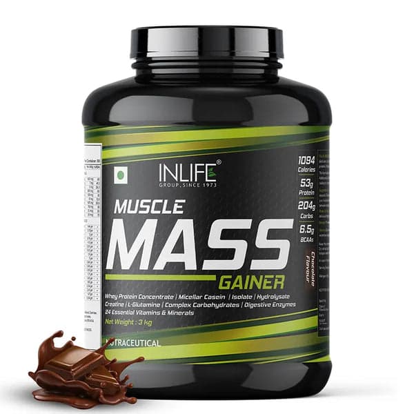 INLIFE Muscle Mass Gainer With Whey Protein Powder Body Building Supplement (Chocolate 3 kg)