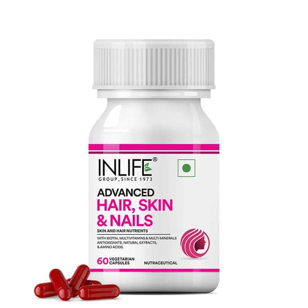 INLIFE Biotin Advanced Hair Skin & Nails Supplement with Multivitamin Minerals Amino Acids for Hair Care - 60 Vegetarian Capsules