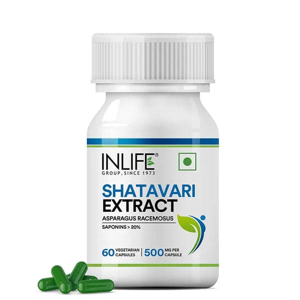 INLIFE Shatavari Capsule for Women 500mg | Saponins > 20% | Herbal Supplement - 60 Vegetarian Capsules (Pack of 1)