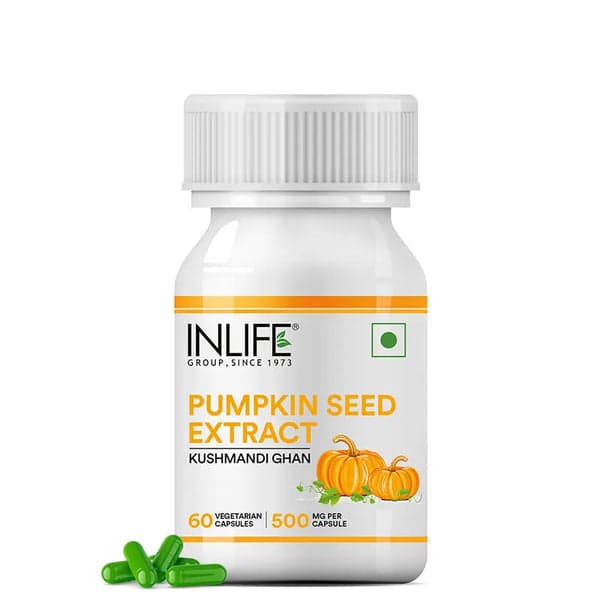INLIFE Pumpkin Seed Extract Supplement, 500 mg - 60 Vegetarian Capsules (Pack of 1)