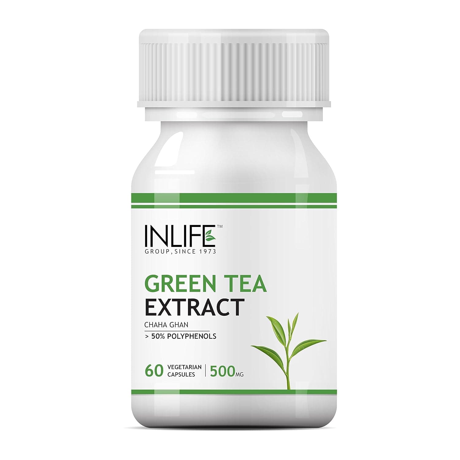 INLIFE Green Tea Extract Capsules | Standardised to 50% Polyphenols | Antioxidant | Herbal Supplement for Men Women, 500 mg - 60 Vegetarian Capsules (Pack of 1)