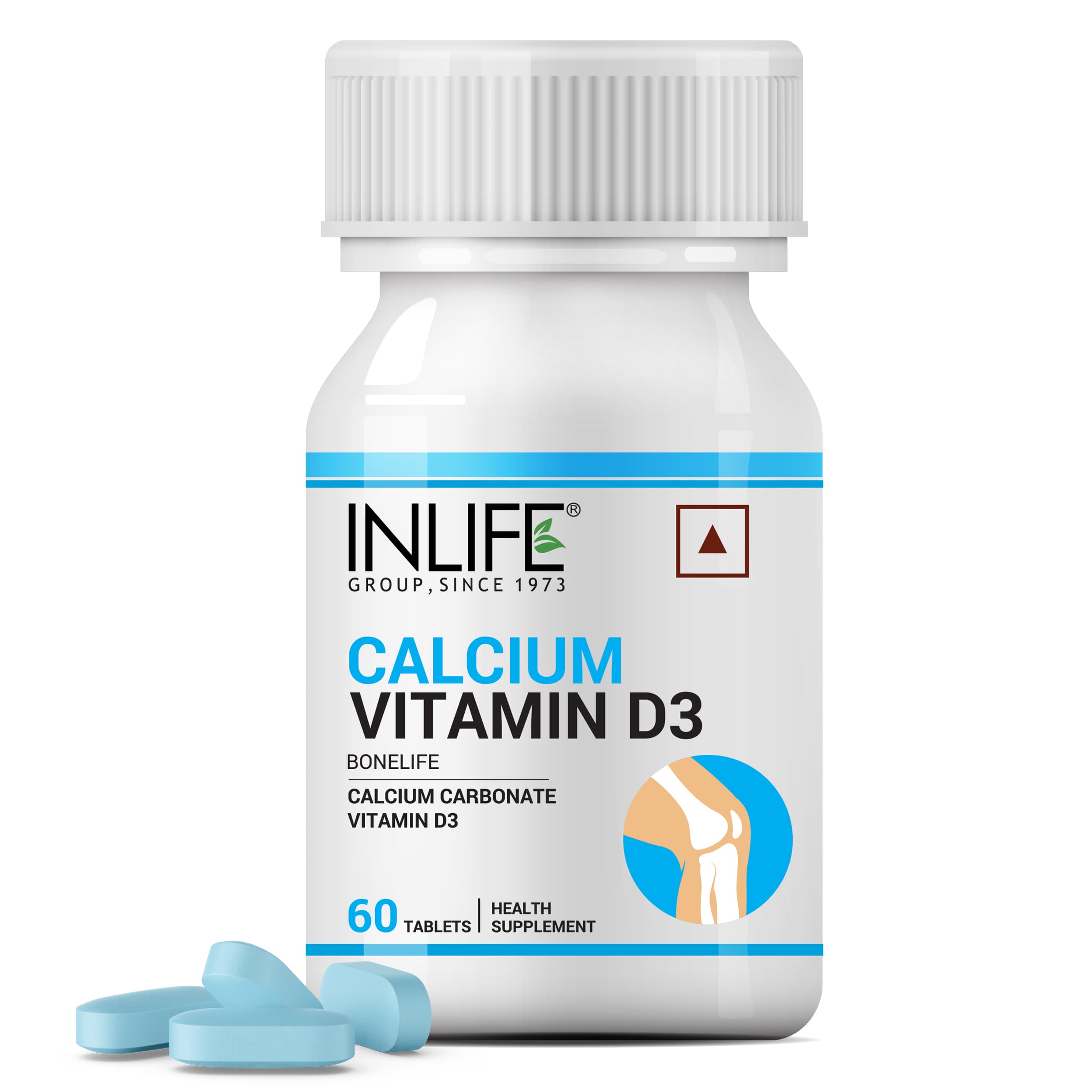 INLIFE Calcium and Vitamin D3 Tablets for Men Women | Calcium Carbonate Supplement for Bone and Joint Support - 60 Tablets (Pack of 1, 60)
