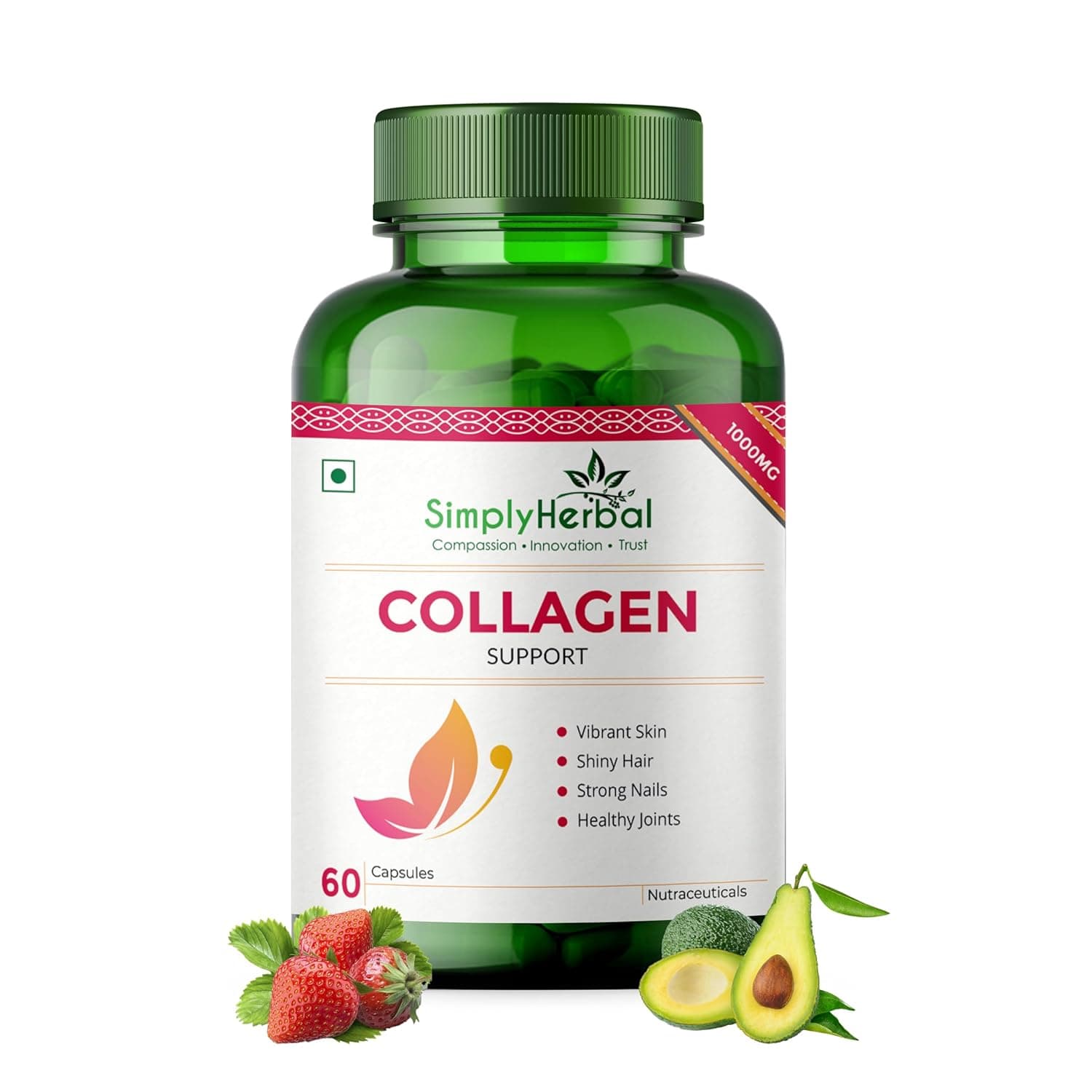Simply Herbal Plant Based Organic Collagen Builder Capsules 1000mg with Biotin & Vitamin C for Healthy Hair & Skin, Collagen Supplements for Women & Men, Healthy Hair, Glowing Skin, Strong Nails (60 Capsules)