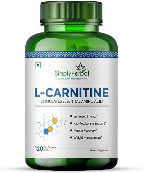 Simply Herbal L-Carnitine Tablet 500mg for Men & Women | Pre Workout Supplement | Boosts Energy & Performance | Supports Muscle Recovery, Boost Energy, Endurance, and Fat Burn - 120 Tablets