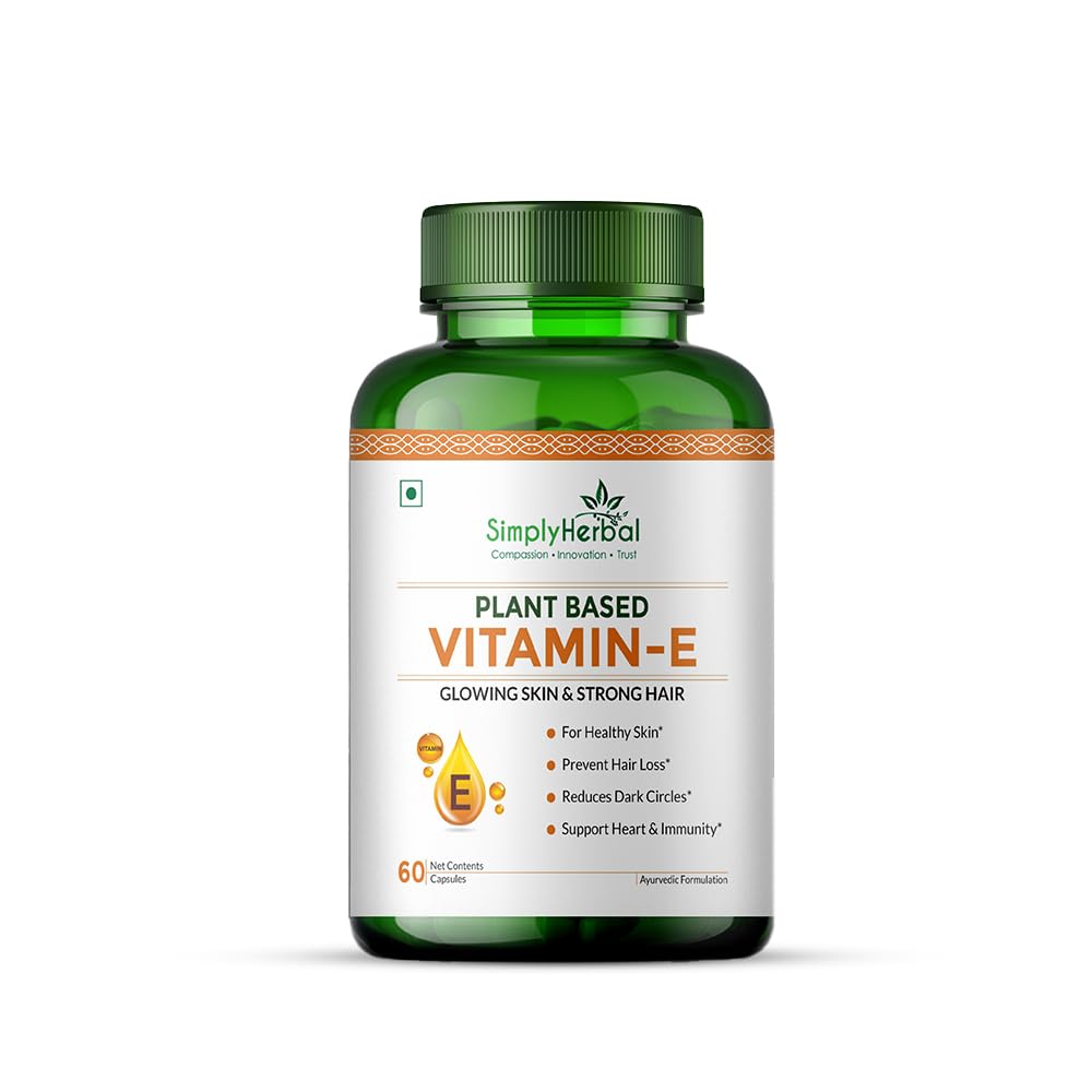 Simply Herbal Plant Based Vitamin E 10mg Capsules for Glowing Skin and Strong Hair | Vitamin E - 60 Capsules