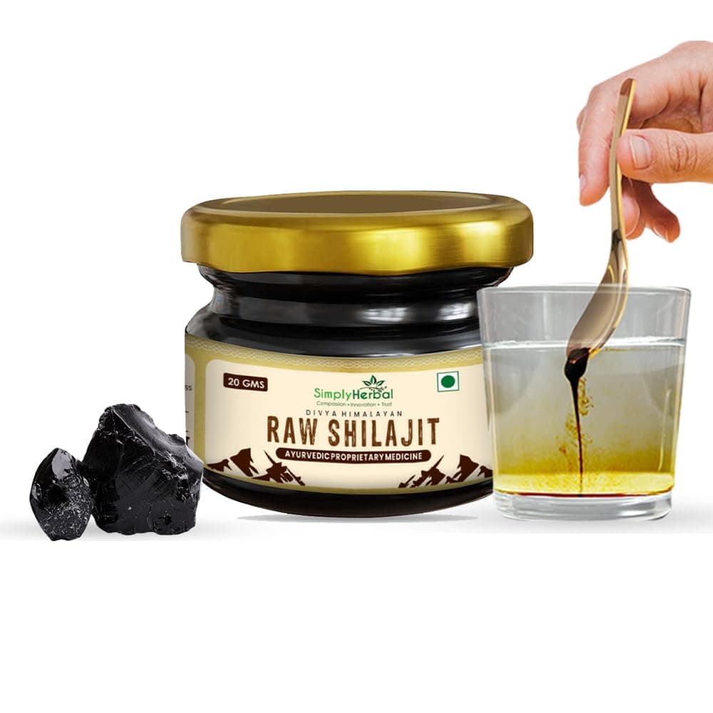 Simply Herbal Natural Divya Himalayan Raw Shilajit/Shilajeet Resin 20g | Improve Strength & Stamina for Men & Women | Performance Booster for Endurance & Stamina | 100% Pure Shilajit Resin