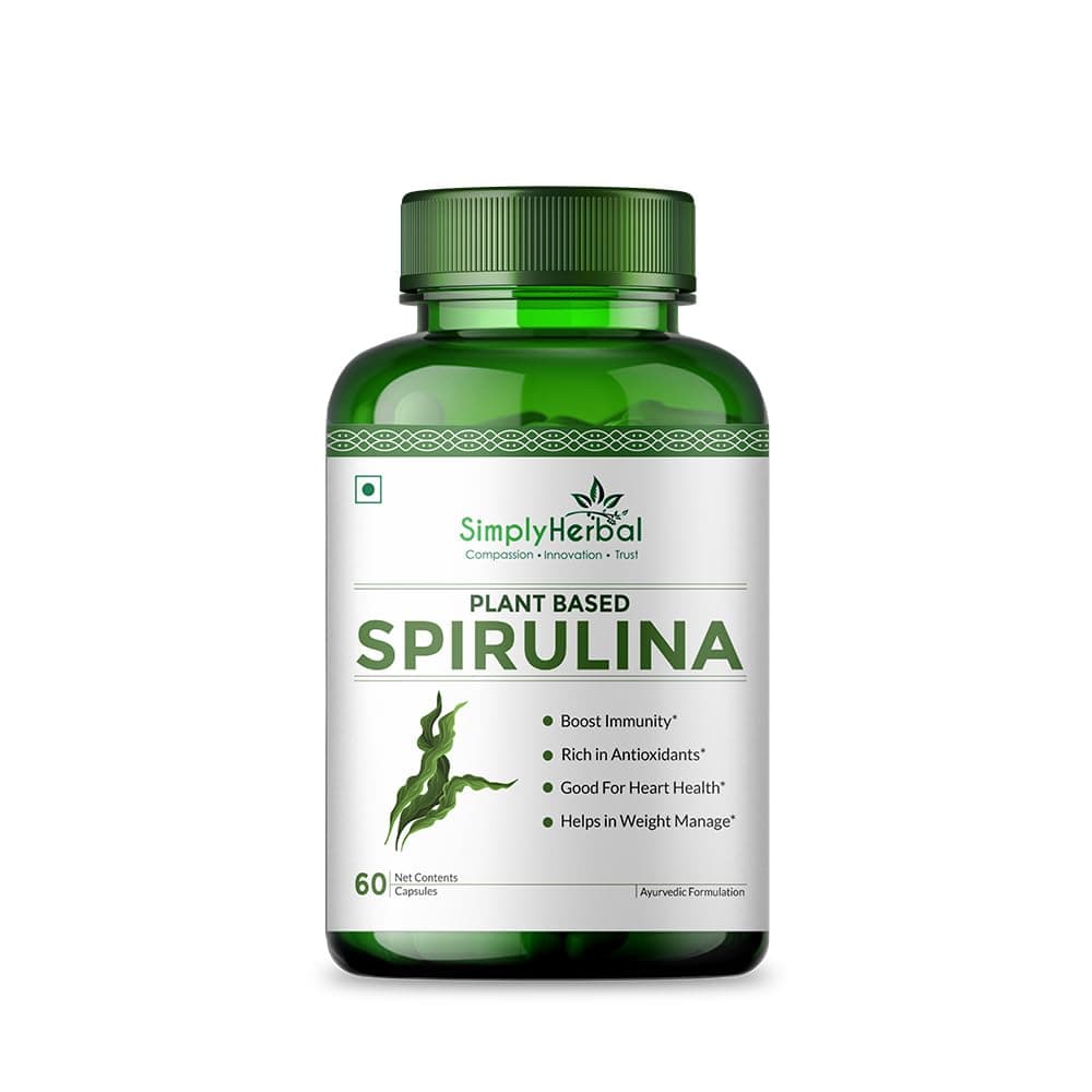 Simply Herbal Spirulina Capsules for Immunity | Natural Super Food and Nutritional Supplement | Green Food for Good Health Weight Management and Immunity Booster – 60 Capsules