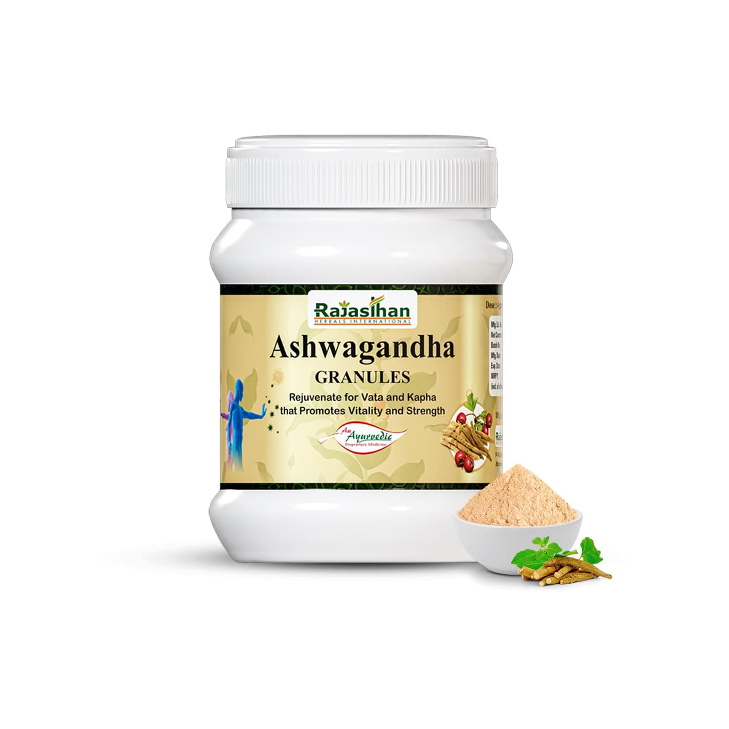 Ashwagandha Granules by Rajasthan Aushdhalaya For Vitality & Strength- Vata and Kapha | 240gm 100% Veg, Natural