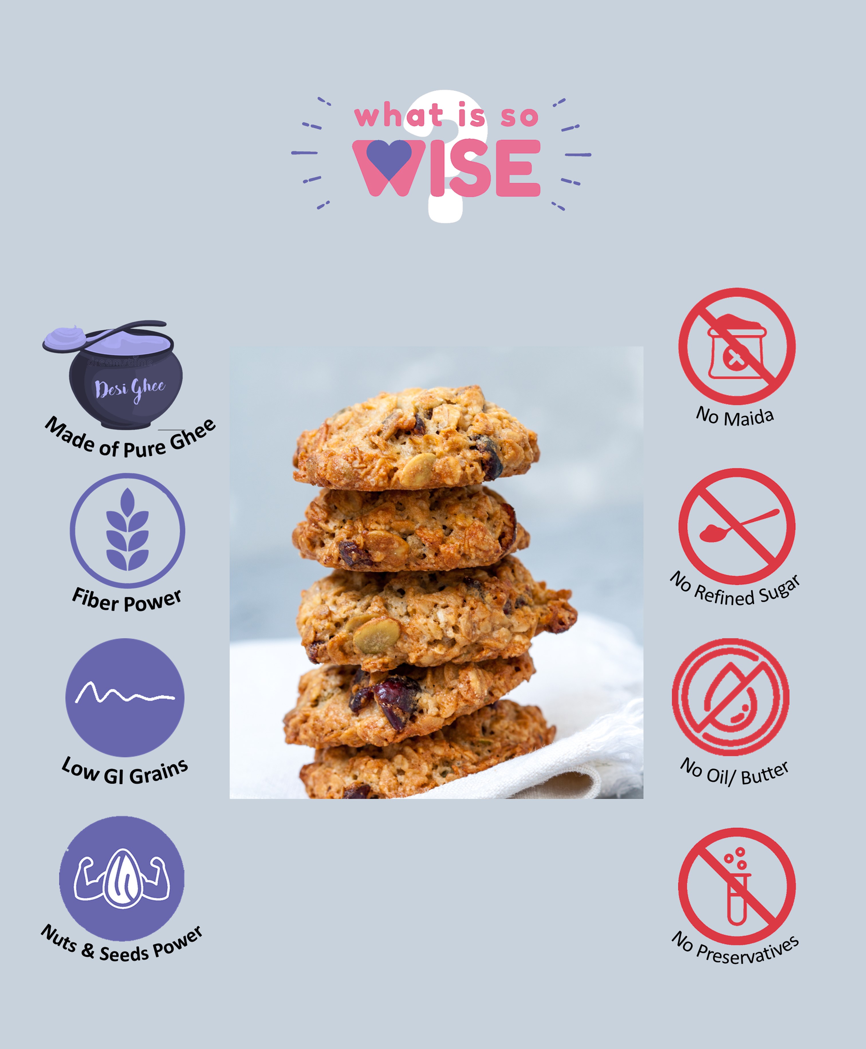 Wise Food Co Breakfast Cookies -Millets Chocolate Cranberry Pack Of 16 Cookies