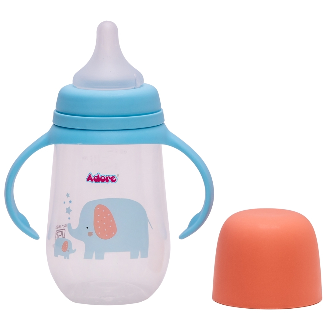 Nok Nok Wide Neck Feeding Bottle with Handle -250ml - Blue