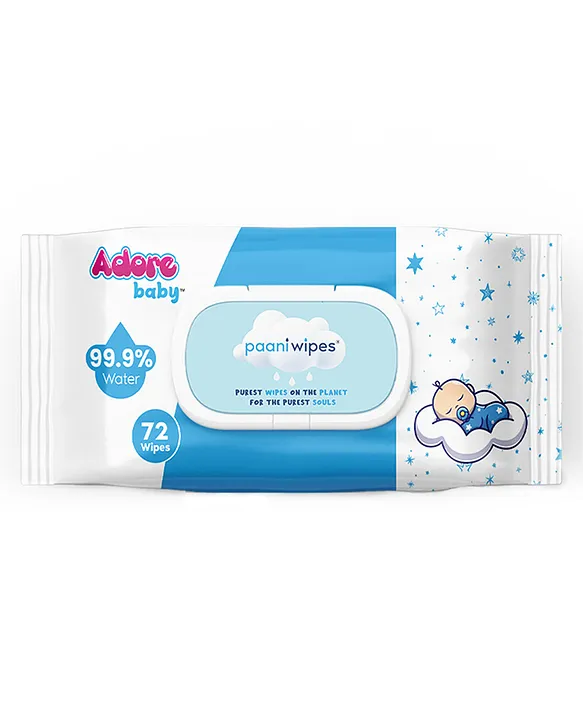 Baby Paani Wipes - 99.9% Pure Water Wipes - FDA Approved- Dermatologically Tested - Goodness of Aloevera- Unscented- Pack of 72wipes - White