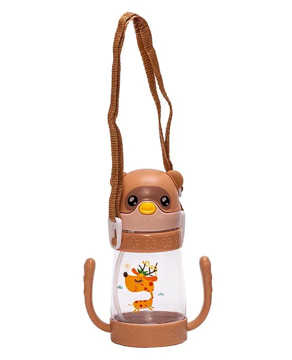 Adore Bear Hug! The U Shaped Twin Handle Straw Sipper with Adjustable Strap (Brown)