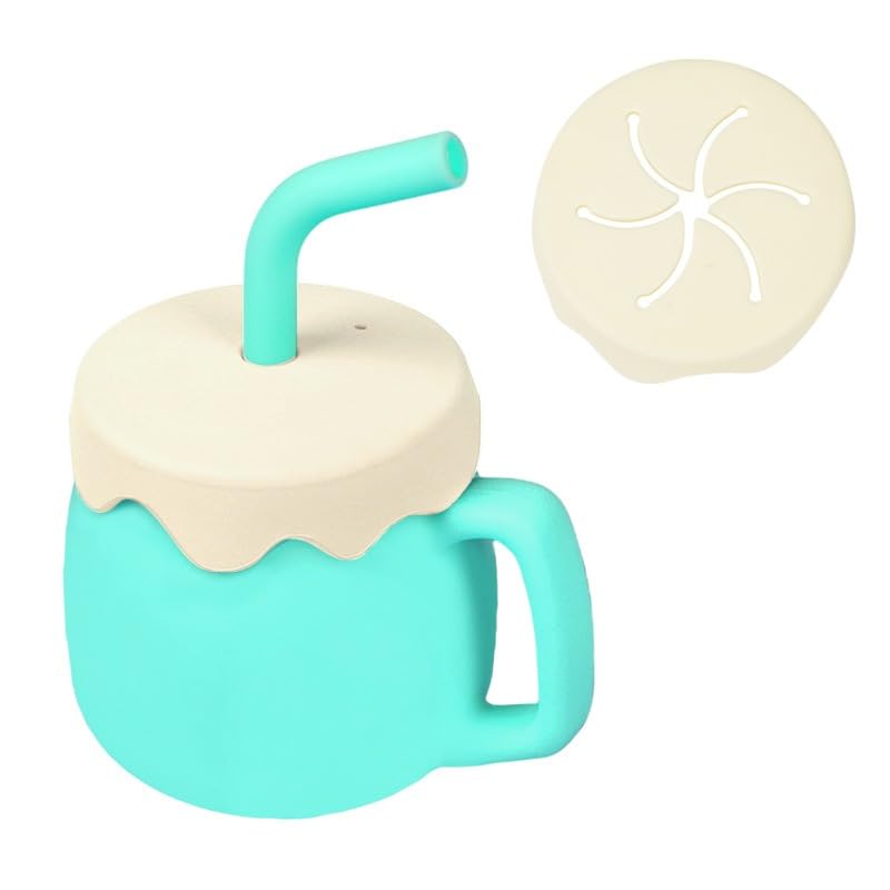 Adore ZEST 2 in 1 Silicone Sip n Snack Sippy Cup with Straw - Silicone Straw Cup for Toddler - Baby Snack Cups with Straw & Lid - 180 ml (Light Green)