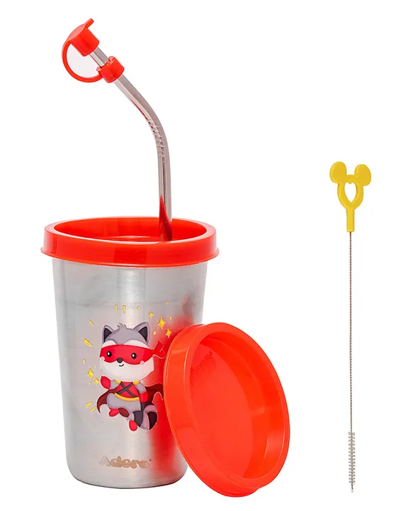Adore Advanced Bliss Printed Stainless Steel Tumbler with Straw & Lid -Insulated Conical Vacuum Cup 300 ml (Red)