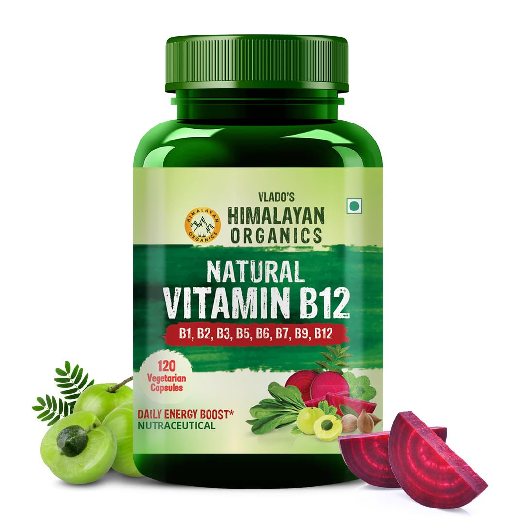 Vlado's Himalayan Organics Natural Vitamin B12 Supplement | B1,B2,B3,B5,B6,B7,B9,Moringa| Boost Energy Level | Good For Digestion And Nerve Health | Glowing Skin For Men & Women - 120 Vegetarian Capsules