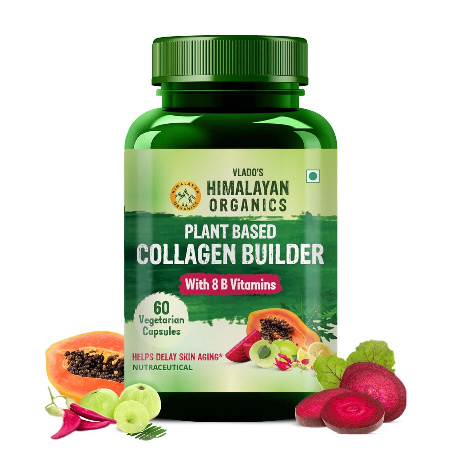 Vlado's Himalayan Organics Organic Collagen Builder for Hair and Skin With Biotin & Vitamin C (60 Capsules)