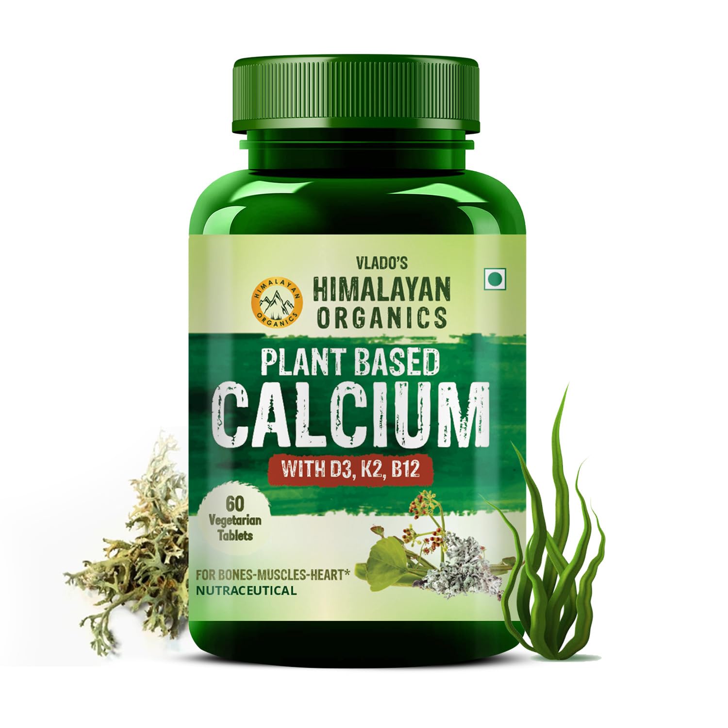 Vlado’s Himalayan Organics Plant Based Calcium 650mg Supplement For Better Absorption | Healthy Bones And Heart | Recovery And Joint Support - 60 Veg Tablets