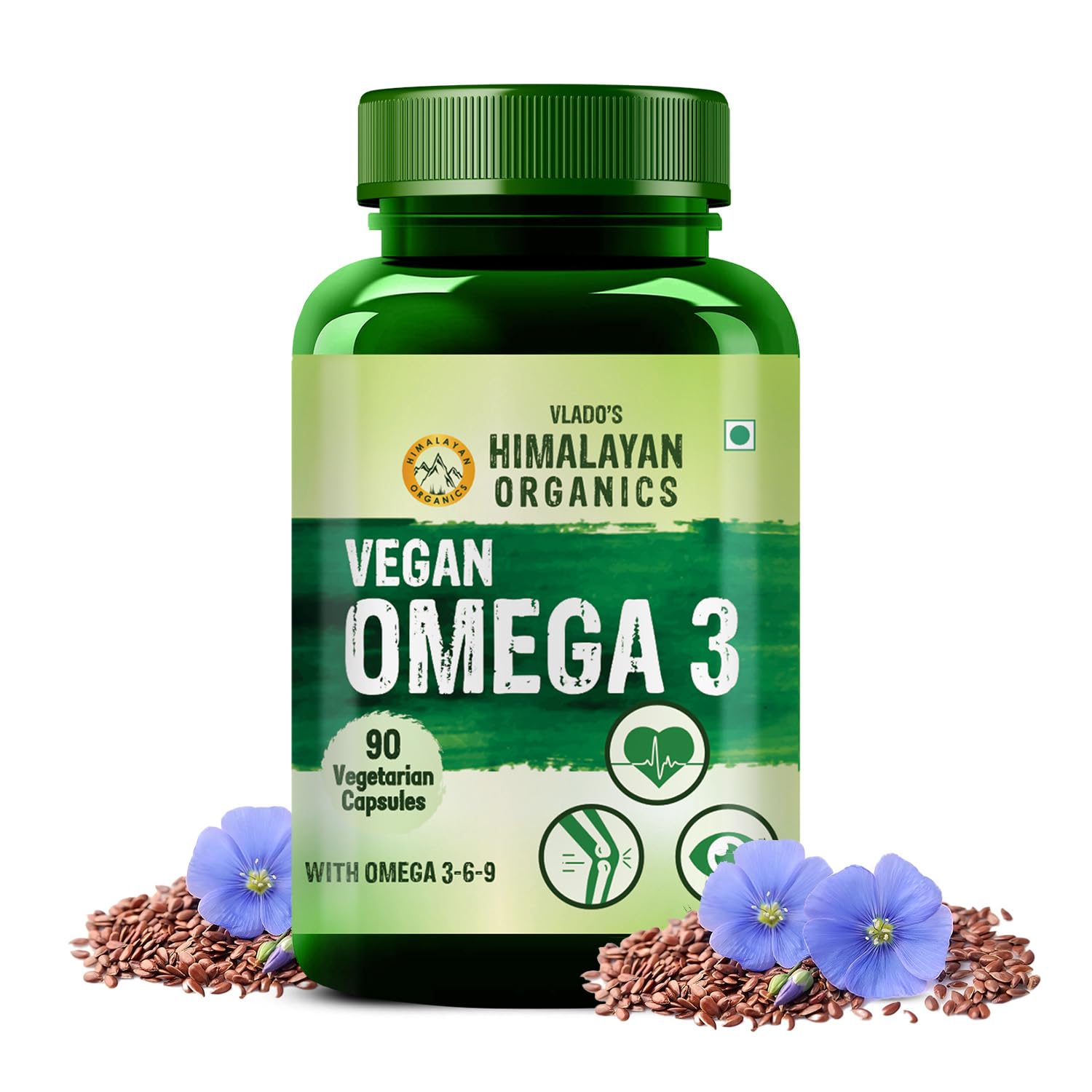 Vlado's Himalayan Organics Flax Seed Oil Omega 3 6 9 Vegan Natural Nutrition Supplement for Muscle , Bone , Heart & Skin - Veg Capsules 90 Count