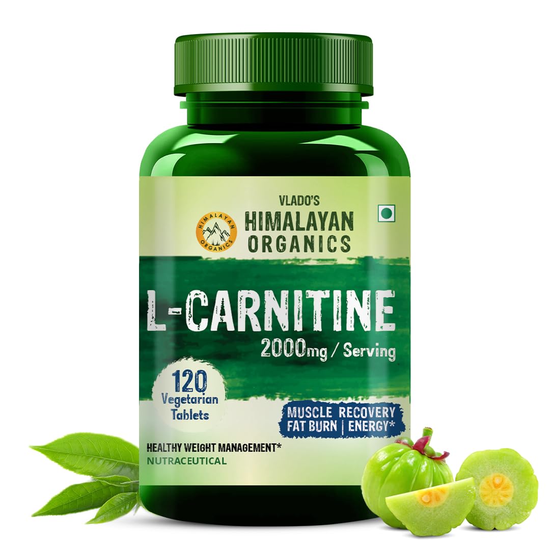 Vlado's Himalayan Organics L-Carnitine L-Tartrate With Green Tea Extract 2000 Mg | Healthy Weight Management | Supports Muscle Recovery, Boost Energy, Endurance And Fat Burn -120 Vegetarian Tablets