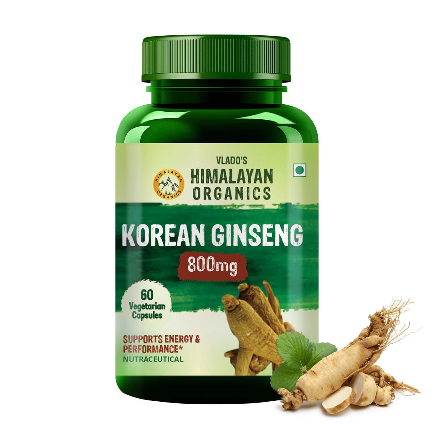 Vlado’s Himalayan Organic Korean Red Ginseng 800mg For Men | Supports Brain Function, Boosts Immunity,Energy & Focus (60 Capsules)