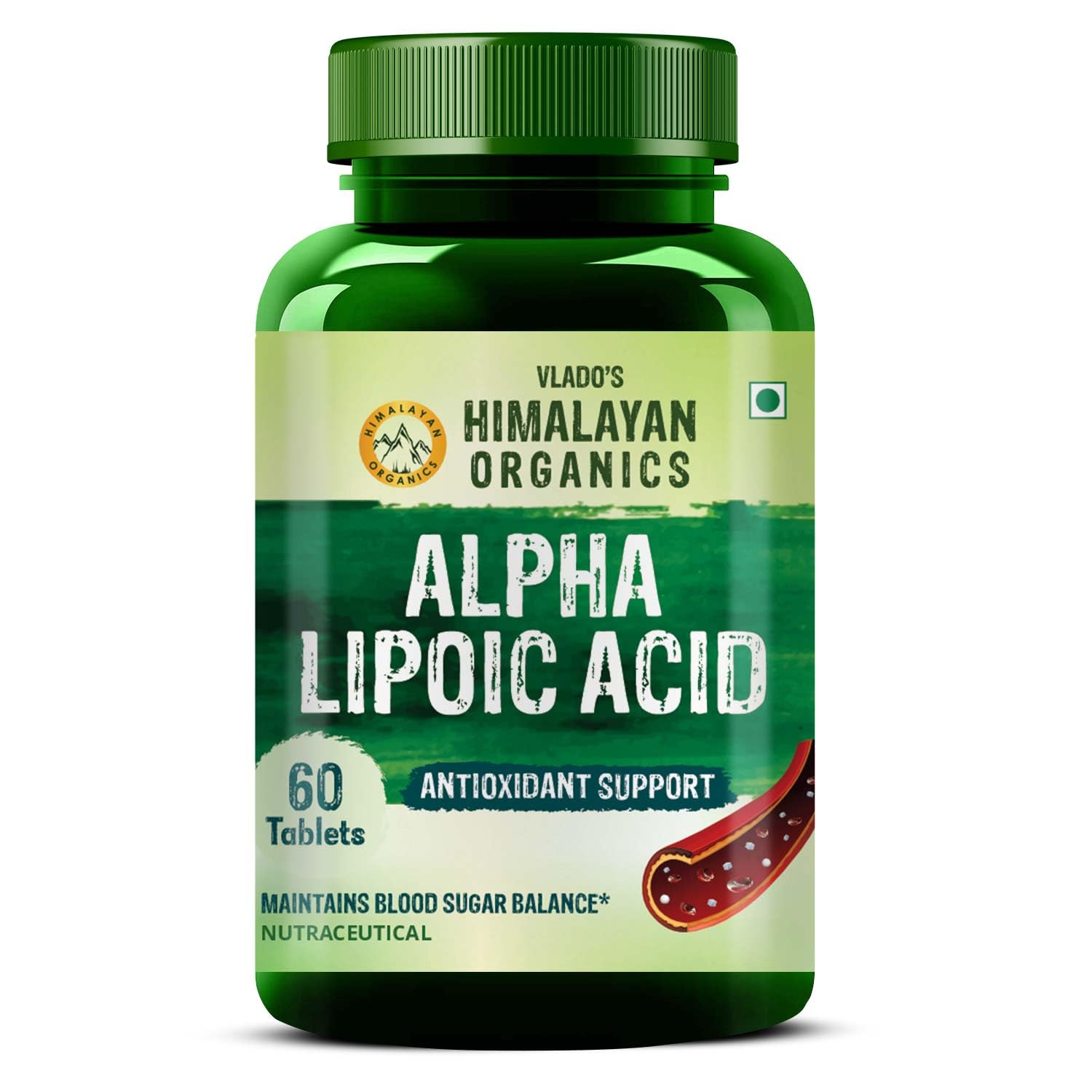 Vlado's Himalayan Organics Alpha Lipoic Acid 300mg | Boost Liver Function, Healthy Blood Sugar, Antioxidant | Good For Nerves And Heart Functioning - 60 Veg Tablets