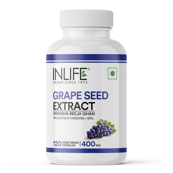 INLIFE Grape Seed Extract (Proanthocyanidins > 95%) Antioxidant, 400 mg - 120 Vegetarian Capsules