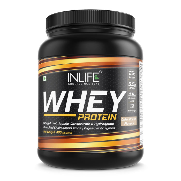 INLIFE Whey Protein Powder, Blend of Isolate Concentrate Hydrolysate Powder, Sports Nutrition Workout Drink, Muscle Food, Body Building Supplement for Men Women (Cafe Mocha, 400g)