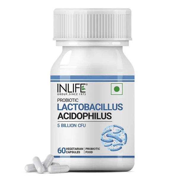 INLIFE Probiotic Lactobacillus Acidophilus 5 billion CFU | Gut Health Supplement for Men Women | Digestive Health, Immunity Booster | Promotes Probiotic Balance – 60 Veg Capsules (Pack of 1, 60)