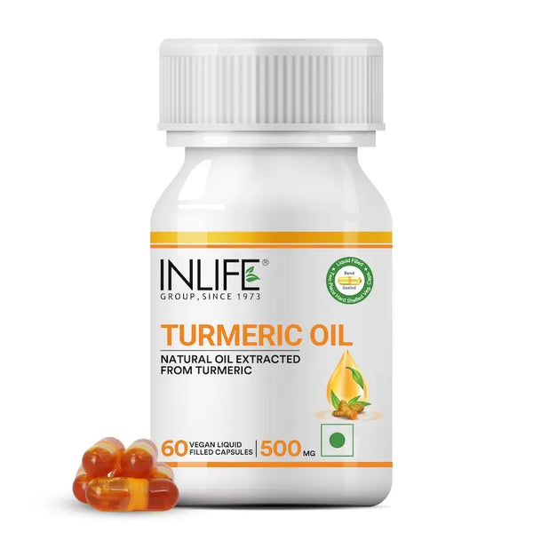INLIFE Turmeric Oil Capsules | Antioxidant Supplement for Men and Women, 500mg – 60 Liquid Filled Vegetarian Capsules (Pack of 1, 60)