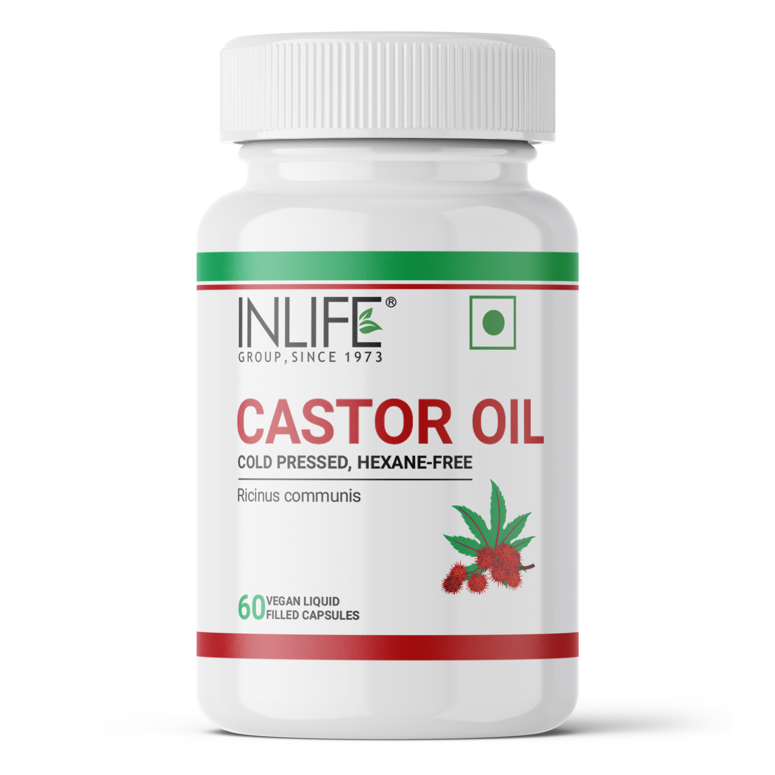 INLIFE Castor Oil Supplement for Hair and Skin, Natural Laxative, Quick Release, 500mg – 60 Liquid Filled Vegetarian Capsules (Pack of 1, 60)