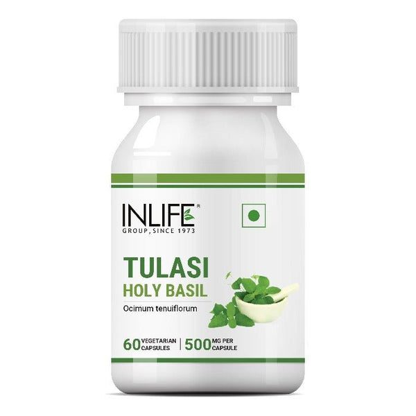 INLIFE Tulsi (Tulasi) Extract Capsules | Holy Basil | Pure Herbal Supplement | Natural Respiratory Wellness, 500mg – 60 Vegetarian Capsules (Pack of 1, 60)