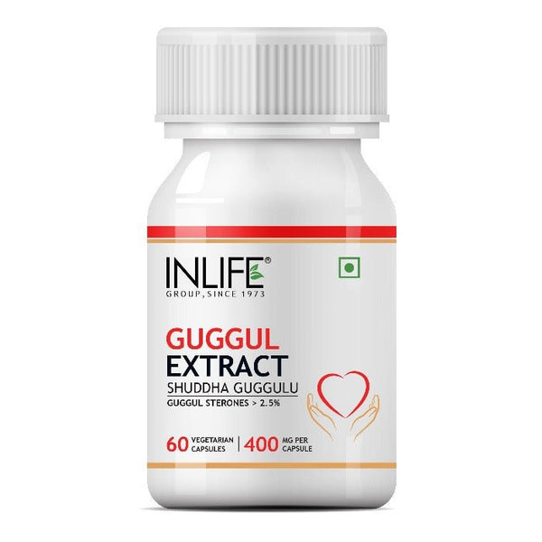 INLIFE Guggul Capsules 400mg | Ayurvedic Herbal Supplement with 2.5% Guggul Sterones - 60 Vegetarian Capsules (Pack of 1)