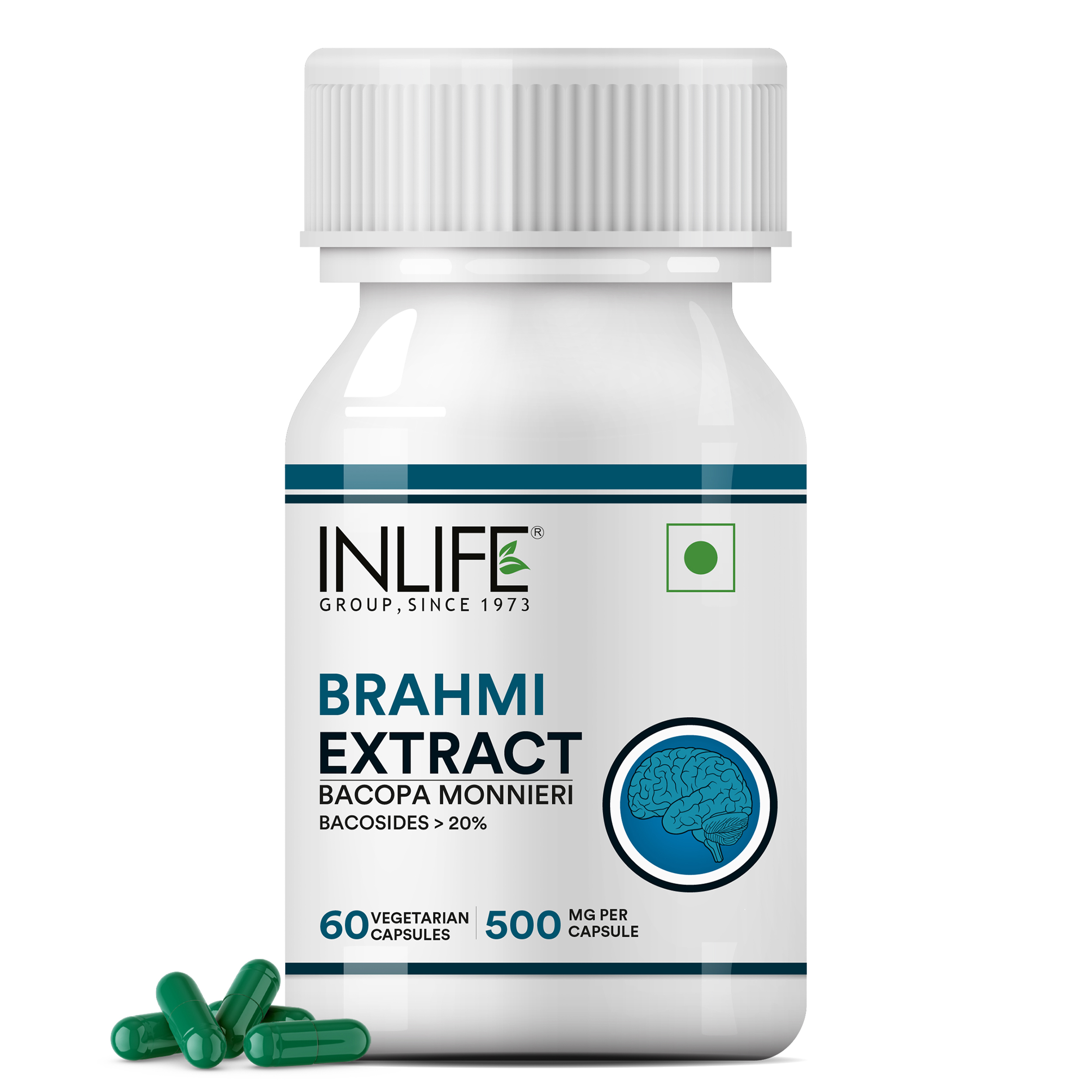 INLIFE Brahmi Capsules 500mg | Bacopa Monnieri Extract | Bacosides 25% I Ayurvedic Herbal Supplement - 60 Vegetarian Capsules