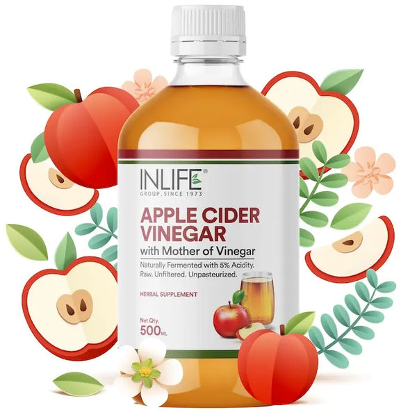 INLIFE Apple Cider Vinegar with Mother Vinegar | Raw Unfiltered Unpasteurized | Health Supplement for Men Women, 500 ml