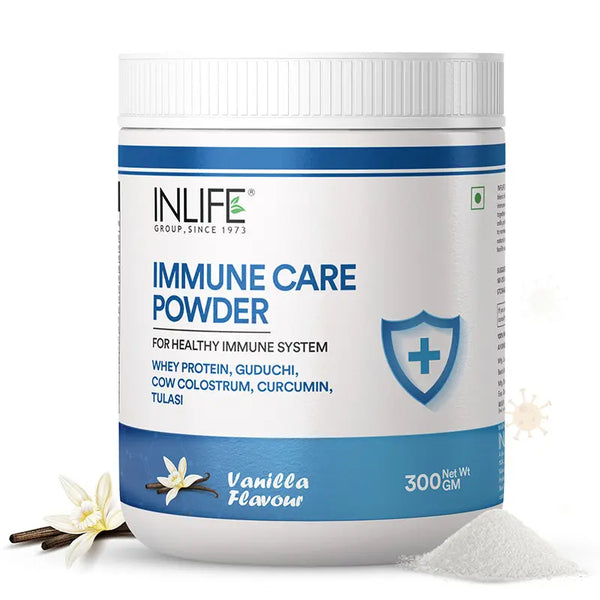 INLIFE Immune Care Powder | Whey Protein with Ayurvedic Herbs | Turmeric Curcumin, Guduchi, Tulasi, Colostrum | Nutritional Supplement for Men and Women - 300g (Vanilla)
