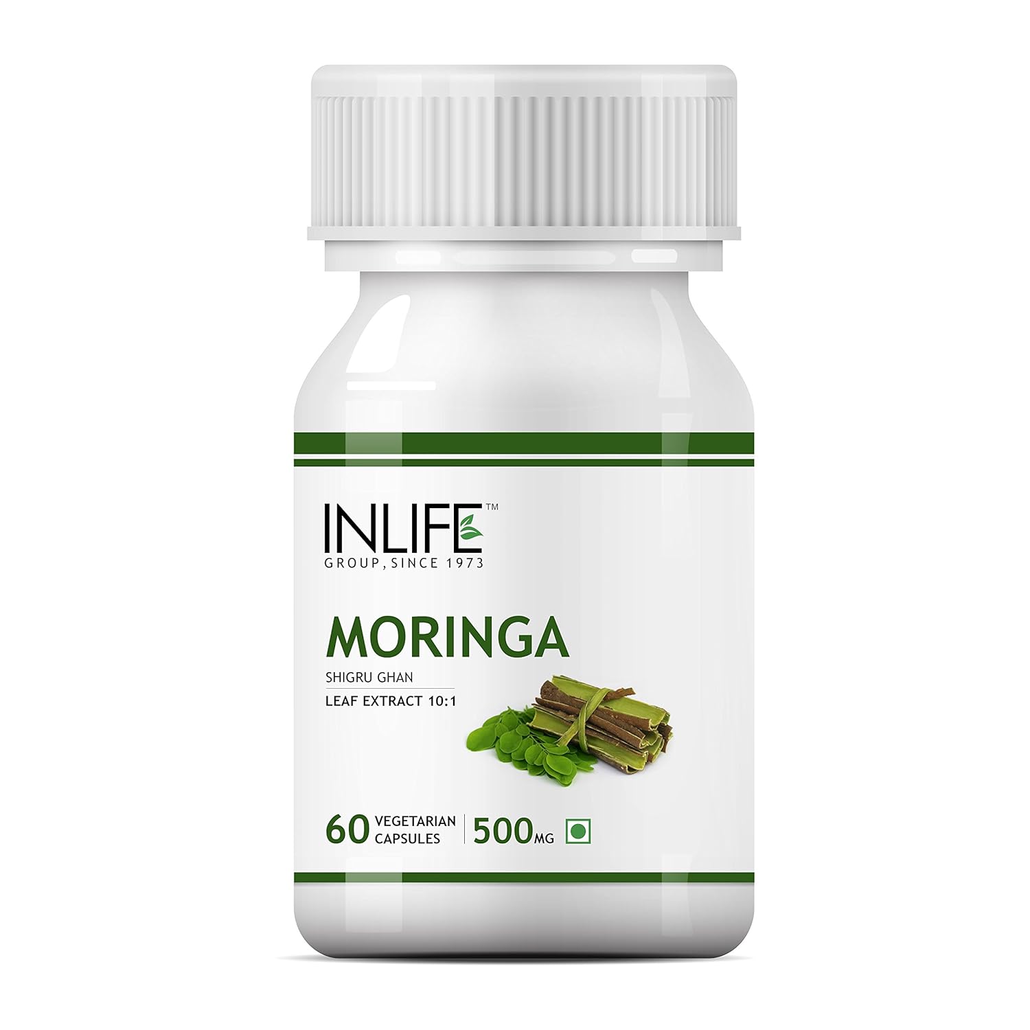 INLIFE Moringa Capsules 500mg | Leaf Extract (10:1) Powder Supplement | Water Distillation Extraction | Quick Absorption than Tablet - 60 Vegetarian Capsules (Pack of 1, 60)
